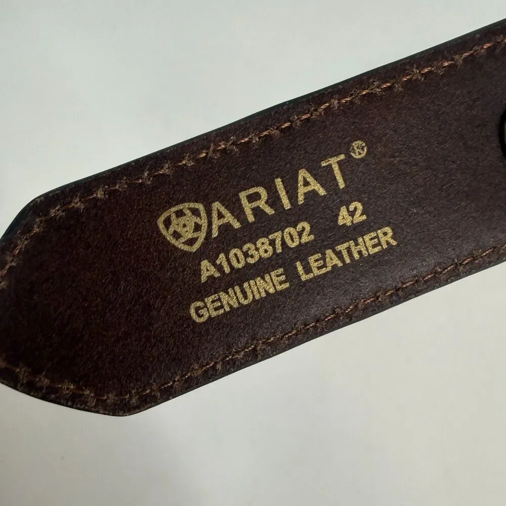 Ariat Western Mens Belt Tooled Leather Embroidered Southwestern Brown SIze 42